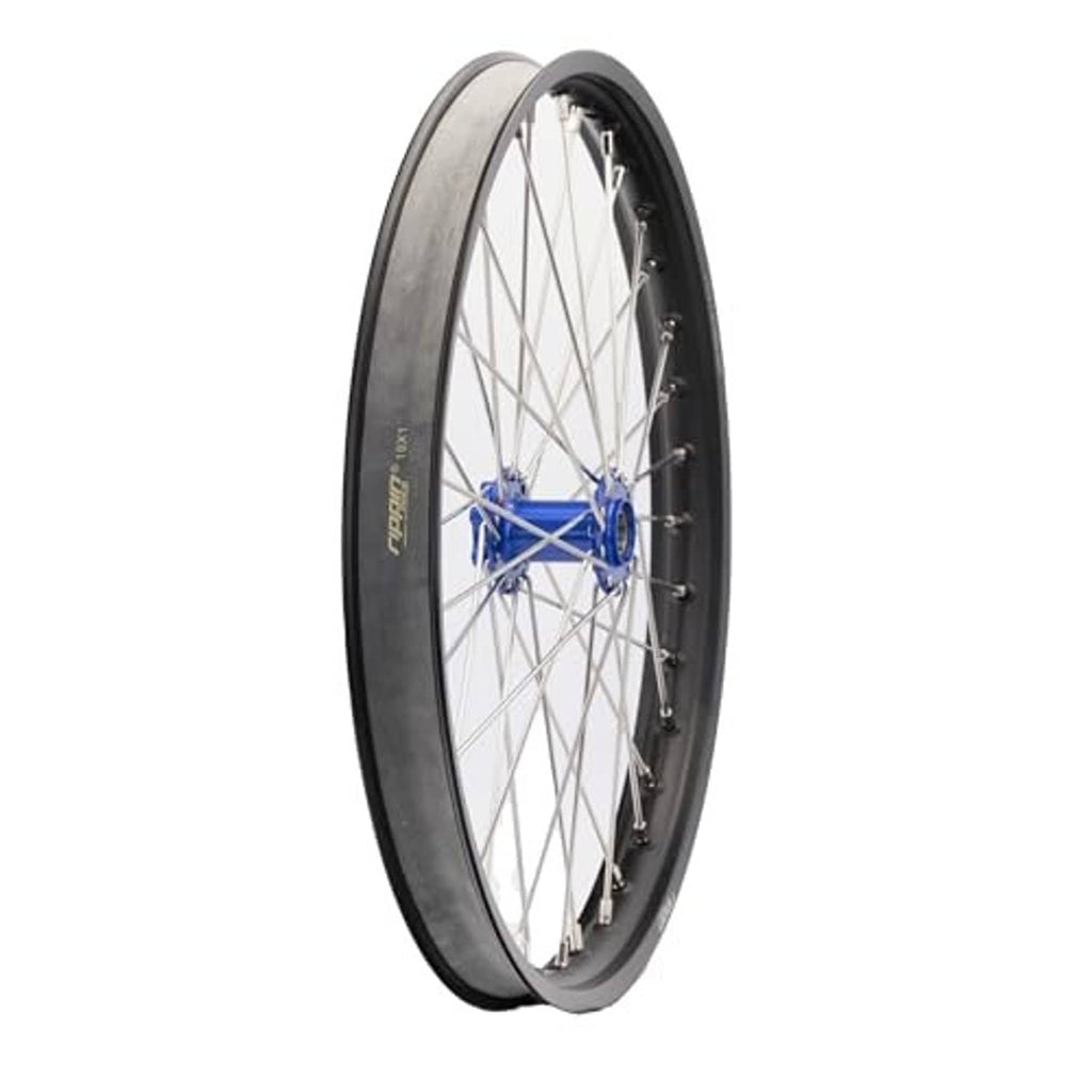 Motorcycle wheel with gray rim strip installed around the rim edge