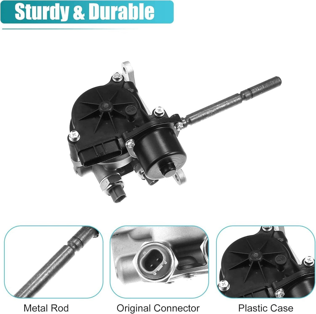 Transfer case actuator motor with metal rod, plastic case, and connector ports