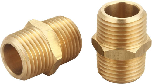 Brass 1/2 in NPT male hex nipple with tapered threaded ends