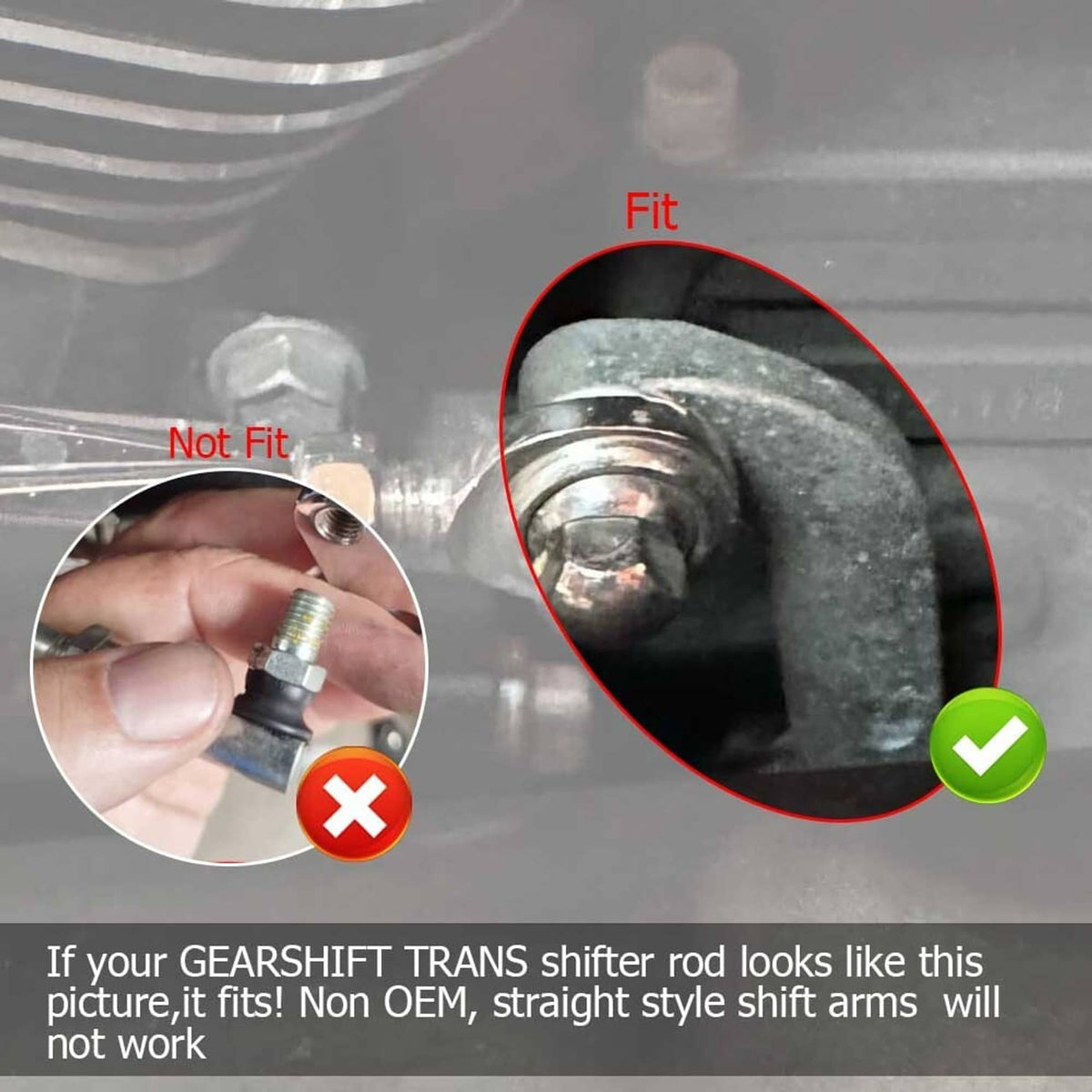 Black shift arm bracket shown with a threaded mounting bolt for fitment check