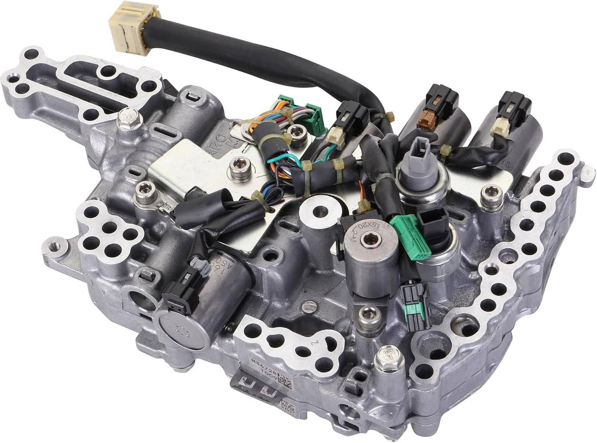 CVT transmission valve body assembly showing wiring harness and multiple electrical connectors