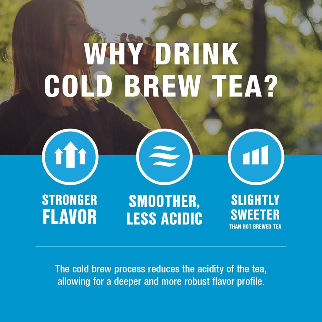 Cold brew tea variety pack highlighting smoother, less sweet brewed flavor benefits