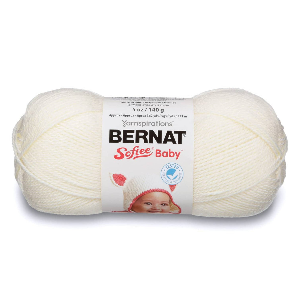Antique white Bernat Softee Baby yarn skein in soft acrylic, 5 oz/140 g