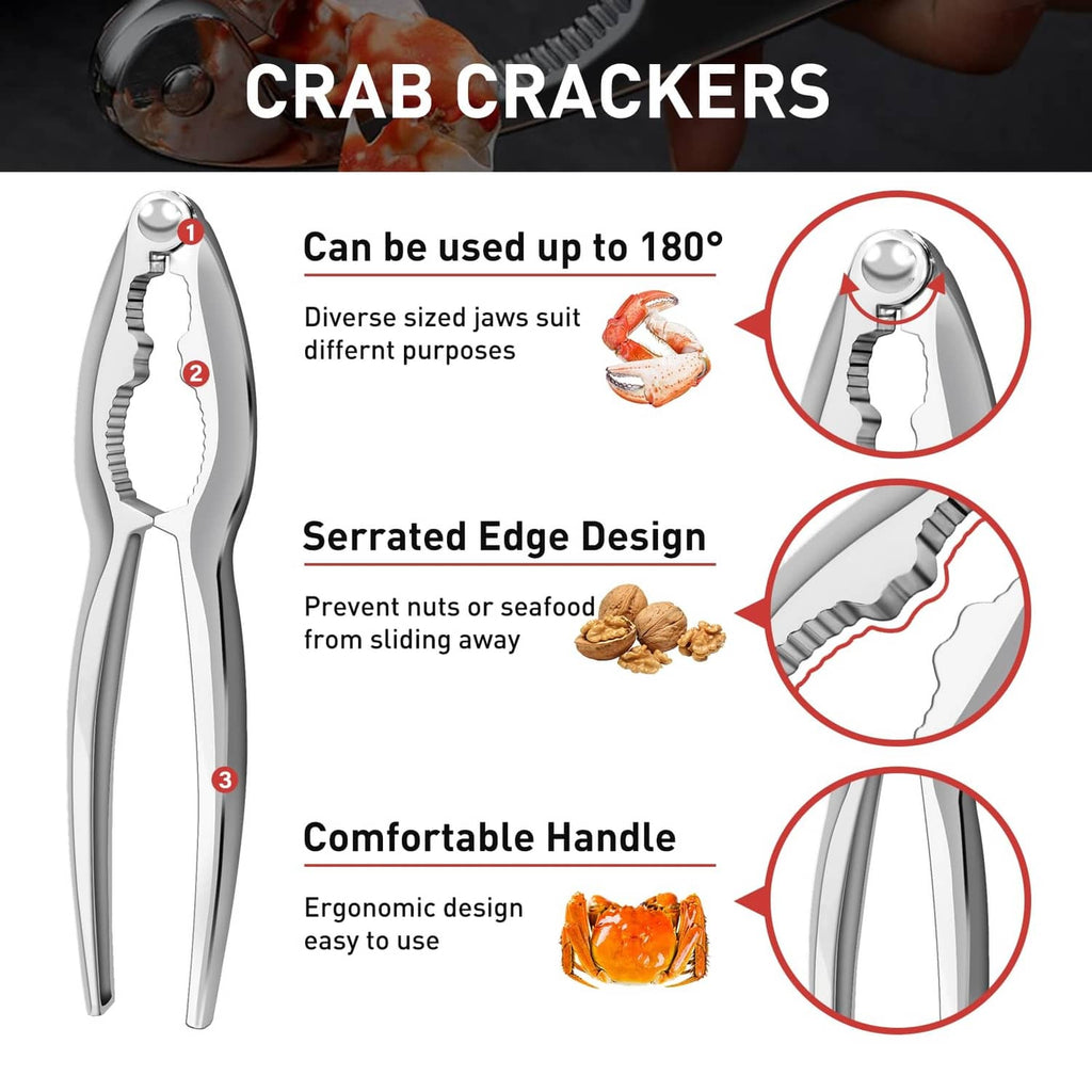 Stainless crab crackers tool with serrated edge and comfortable red handle
