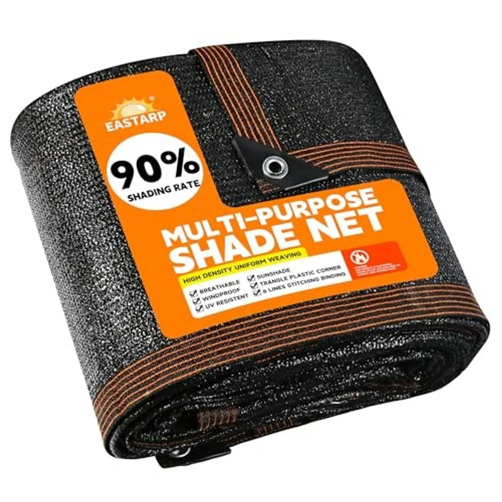 Black multi-purpose shade net roll with reinforced trim and metal grommets