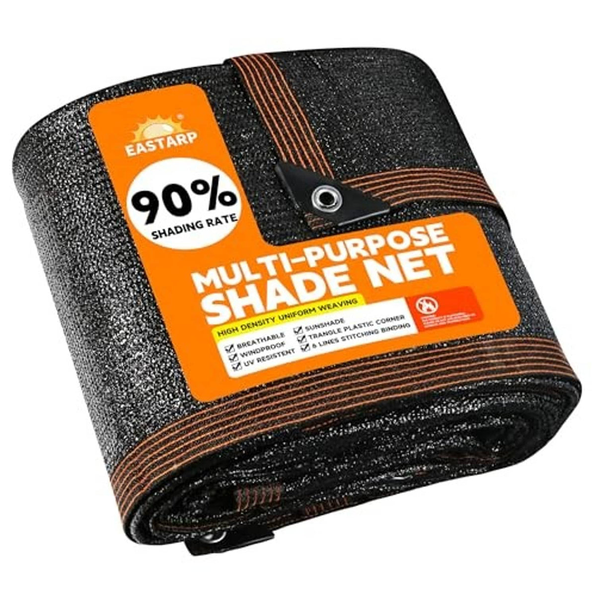 Black multi-purpose shade net roll with reinforced trim and metal grommets