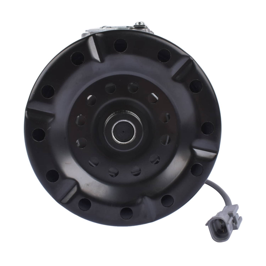 A/C compressor clutch pulley wheel with black fan-style cover and mounting holes