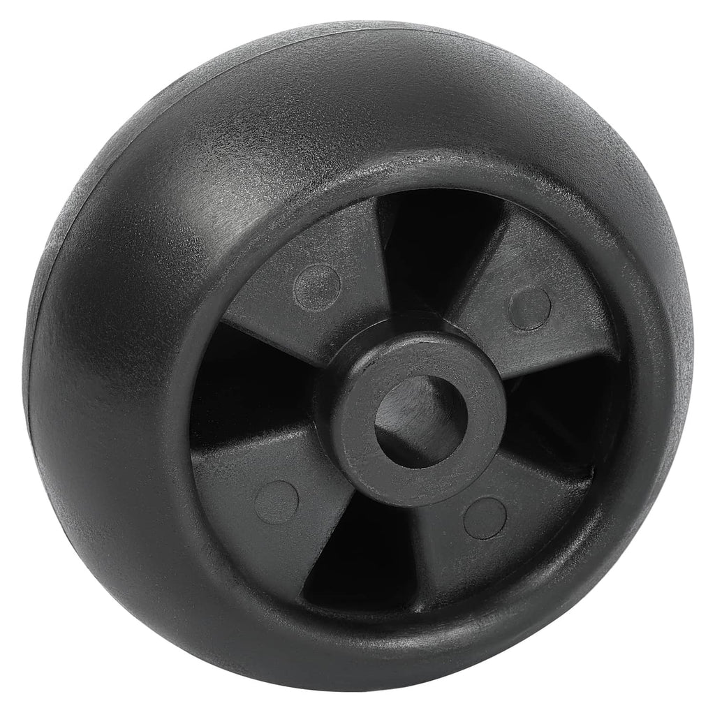 Black mower deck wheel with 5-spoke hub and center mounting hole