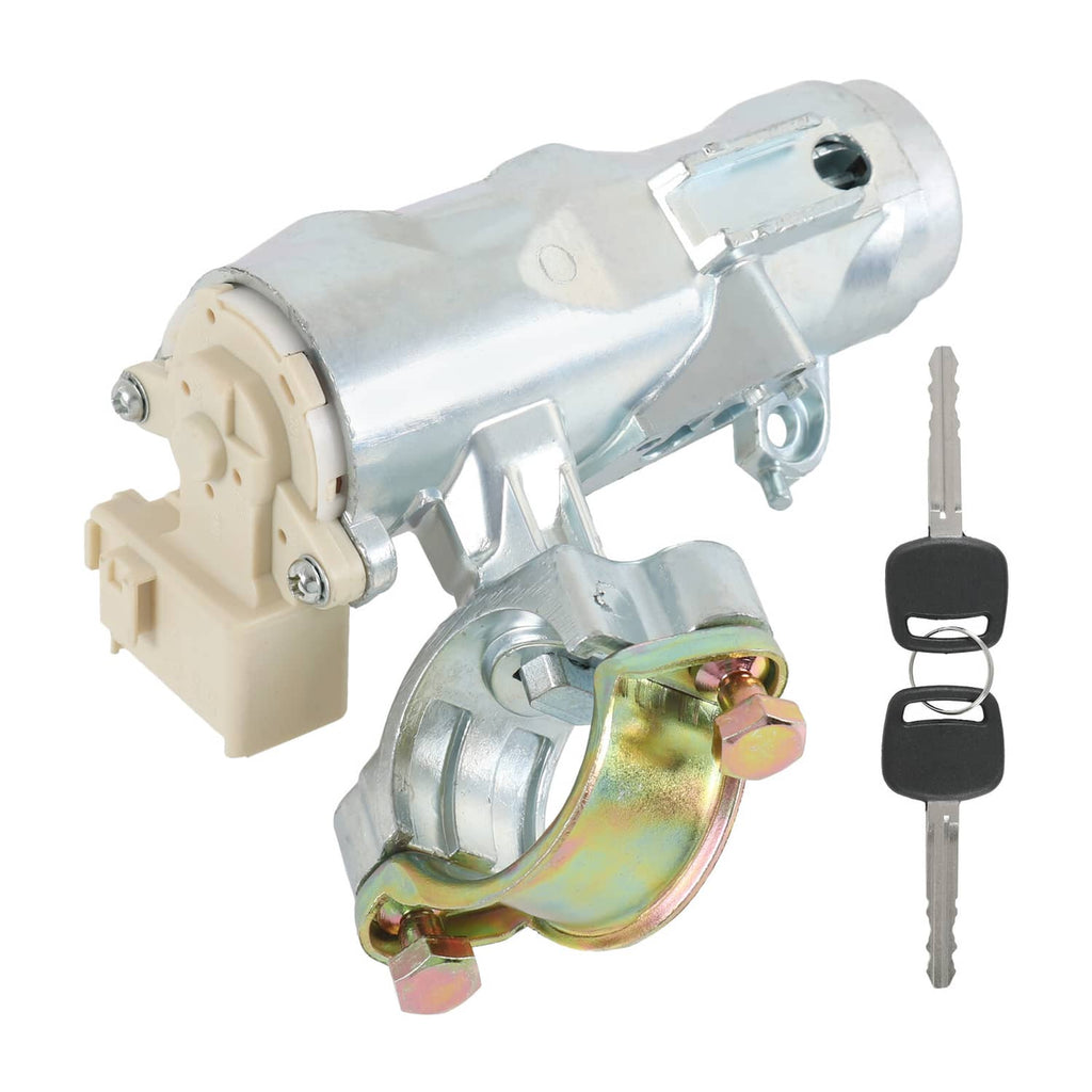 Ignition switch cylinder lock with two keys, silver housing and beige connector
