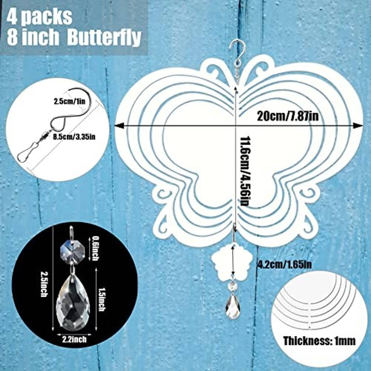 8-inch aluminum wind spinner blank butterfly with size and thickness measurement diagram