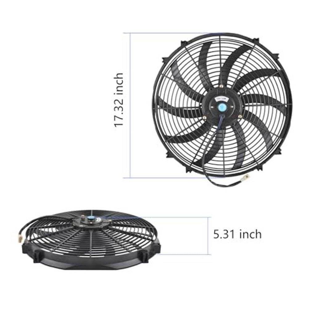16-inch electric radiator cooling fan with black grille and compact mounting housing.