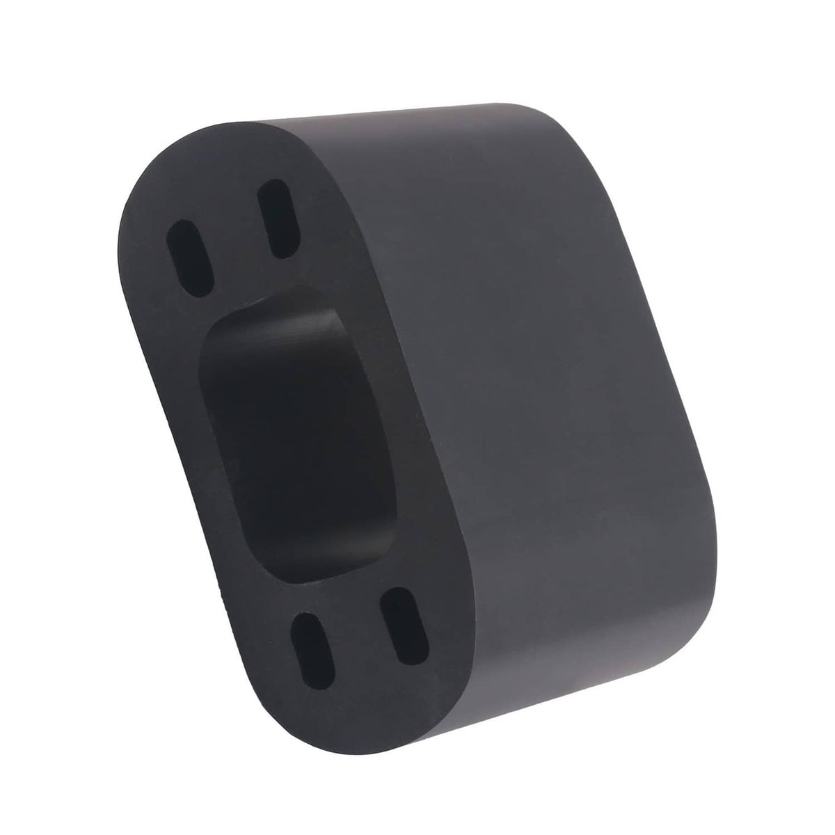 Black rubber hammer handle protector with oval handle opening and side cutouts