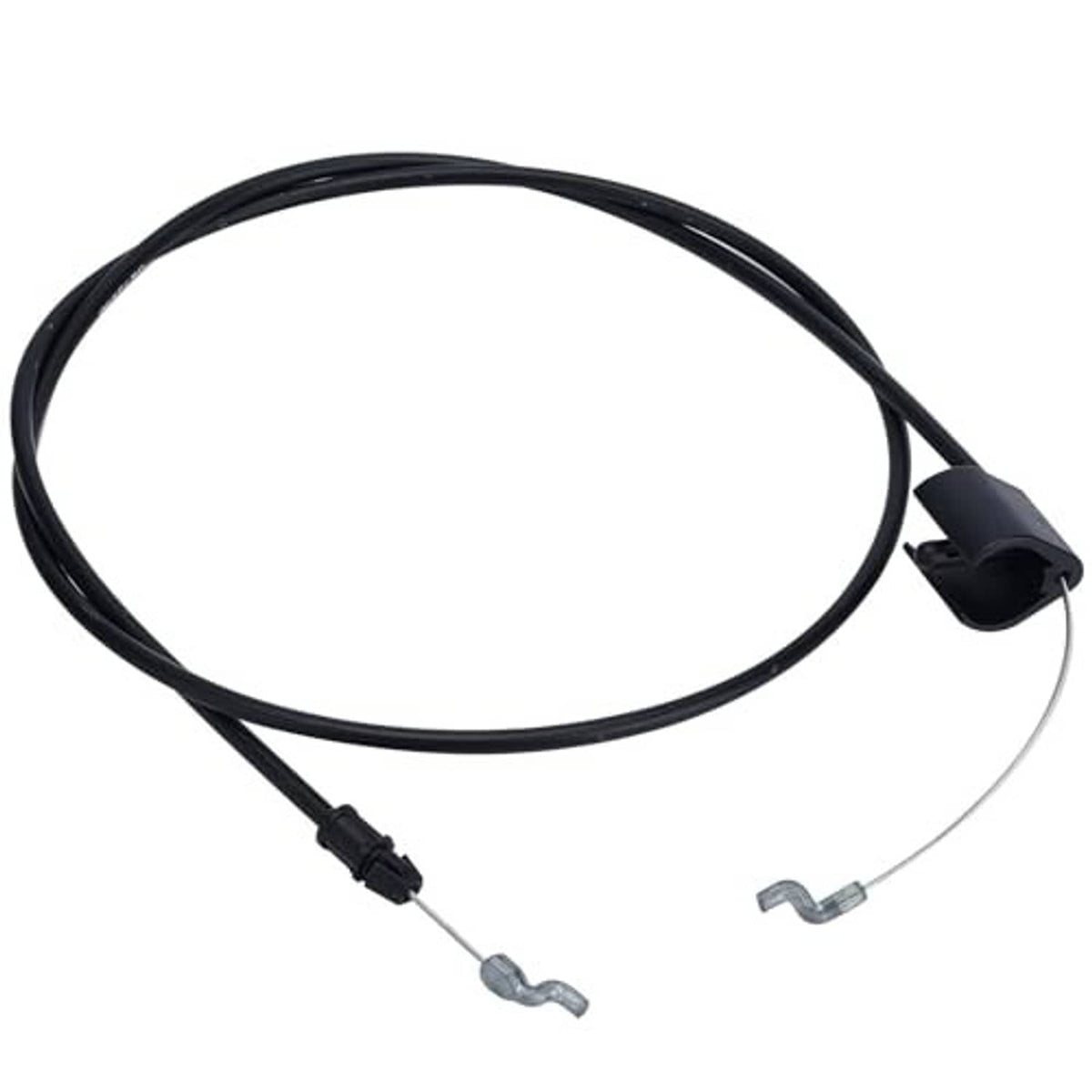 Black engine control cable with end connector housing and split metal spring clips
