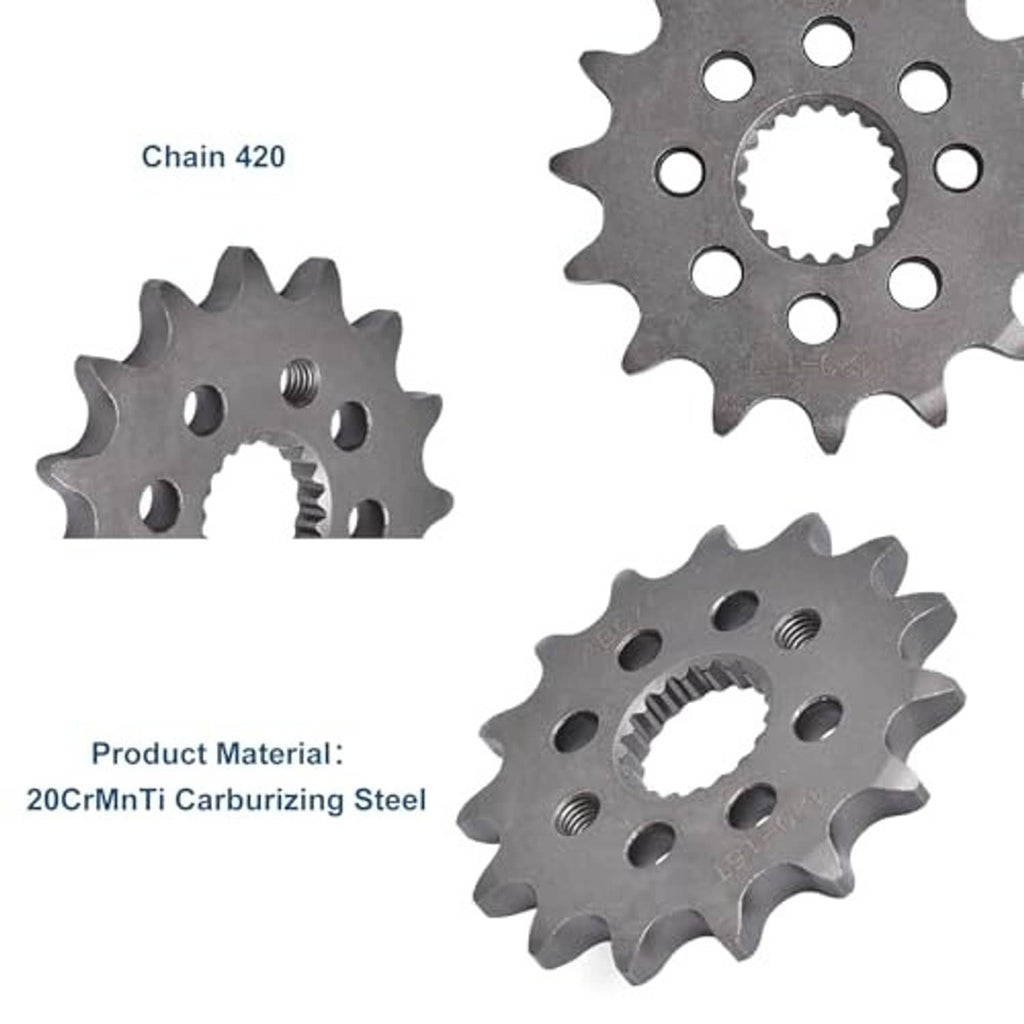 Chain 420 front sprocket with 15-tooth profile and multiple mounting bolt holes