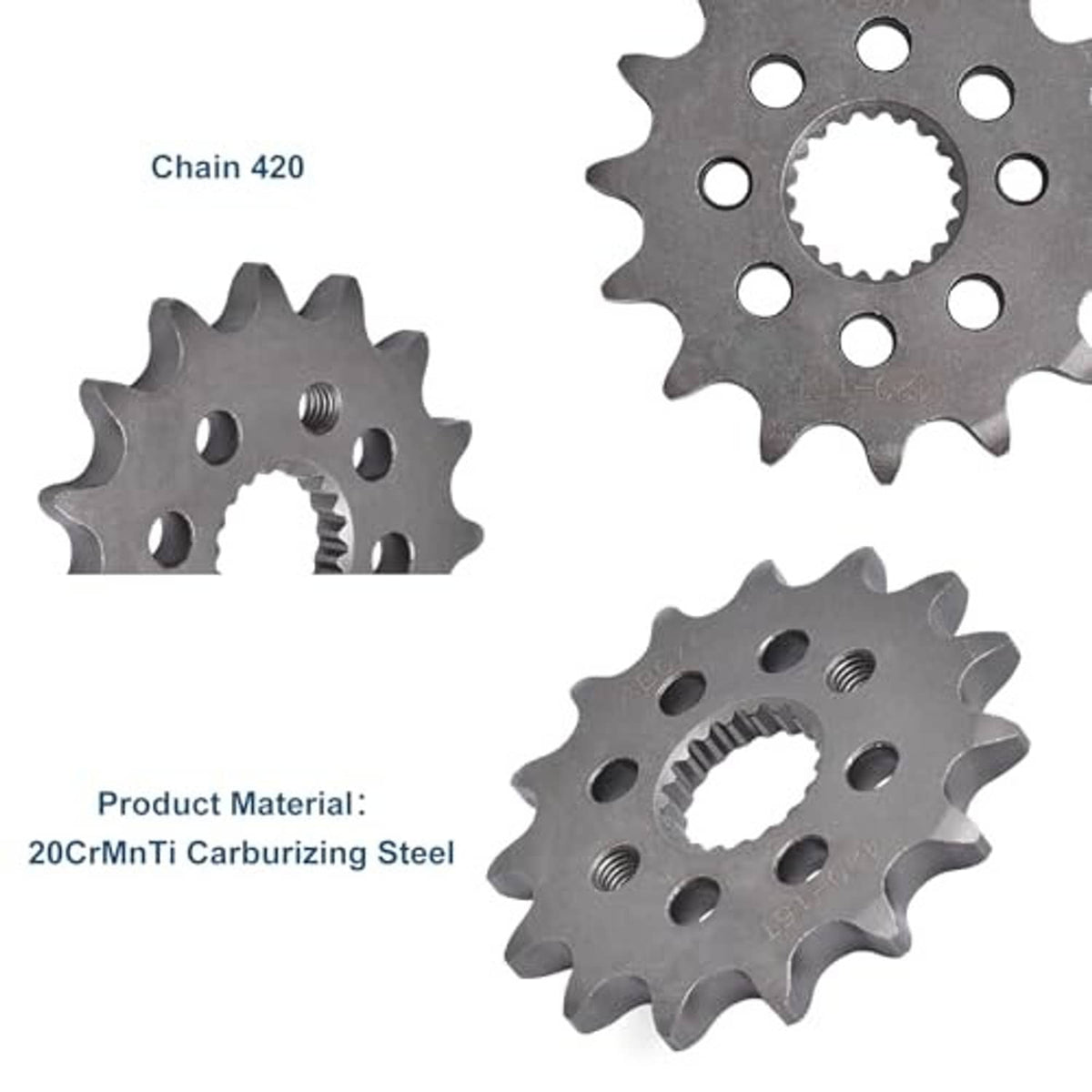 Chain 420 front sprocket with 15-tooth profile and multiple mounting bolt holes