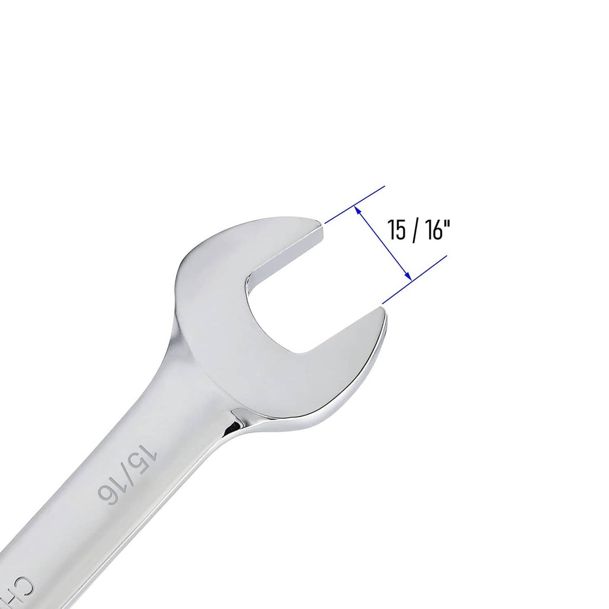 15/16 in wrench jaw opening with curved ratcheting head, silver