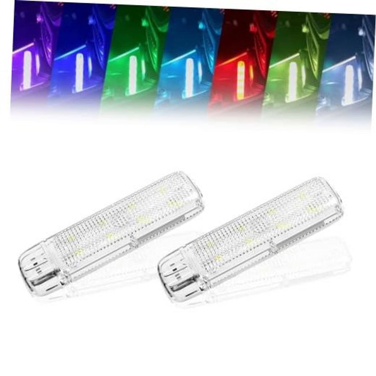 Pair of clear LED neon light bars for car interior, compact rectangular design