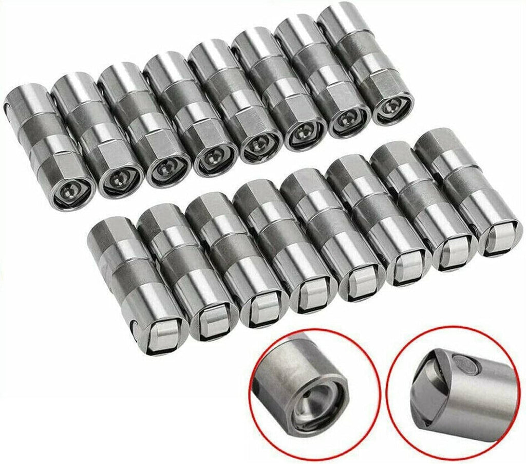 Hydraulic roller lifters set with silver and dark metal bodies, multiple pieces