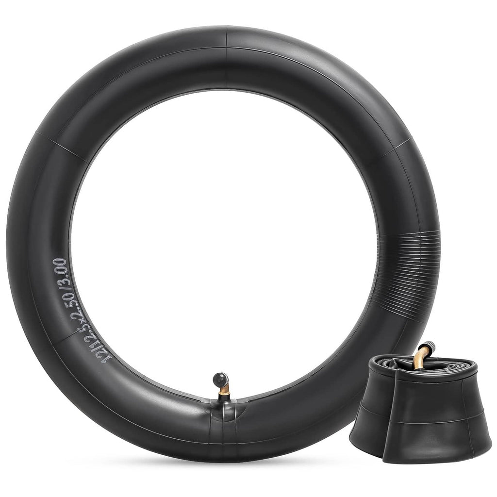 Black scooter inner tube with detached spare tube section and valve stem
