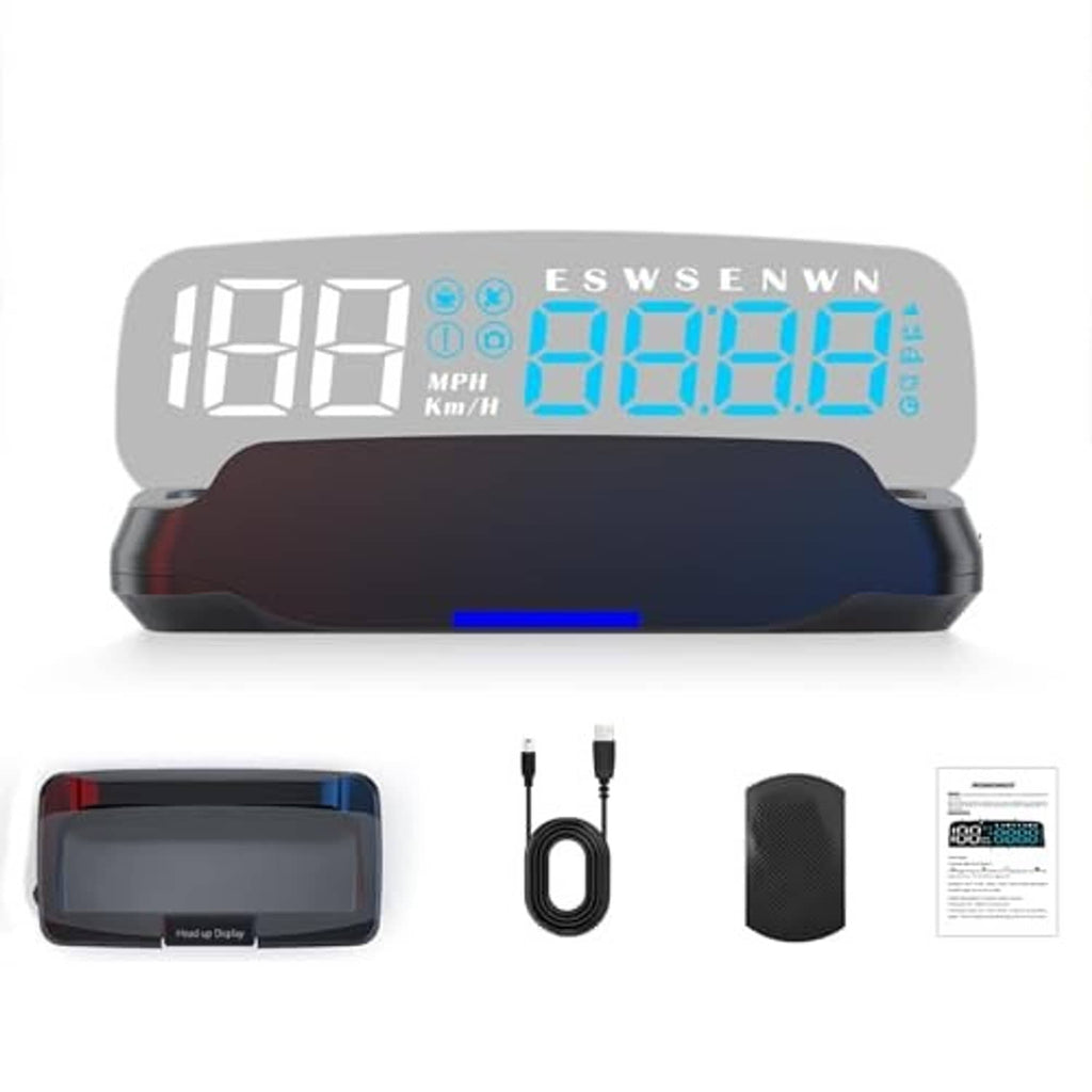 Car head-up display HUD kit with screen unit, cable, and instruction manual