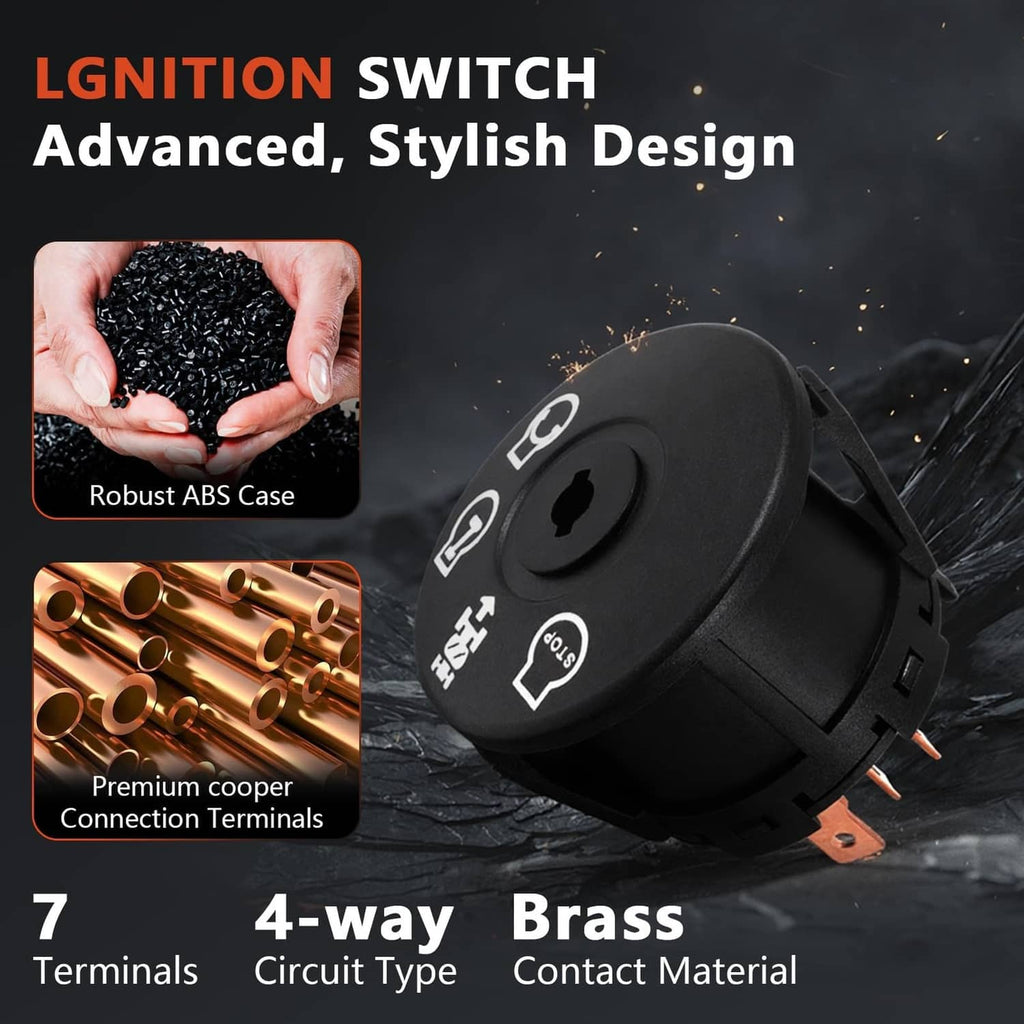 Black ignition switch with metal terminals and key cylinder, 4-way contact design