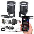 Black laser whip light fixtures with mounting bracket, controller, remote, and cables