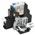 UL Listed 12V DPDT relay with clear cover, blue actuator, black base, 8-pin terminals