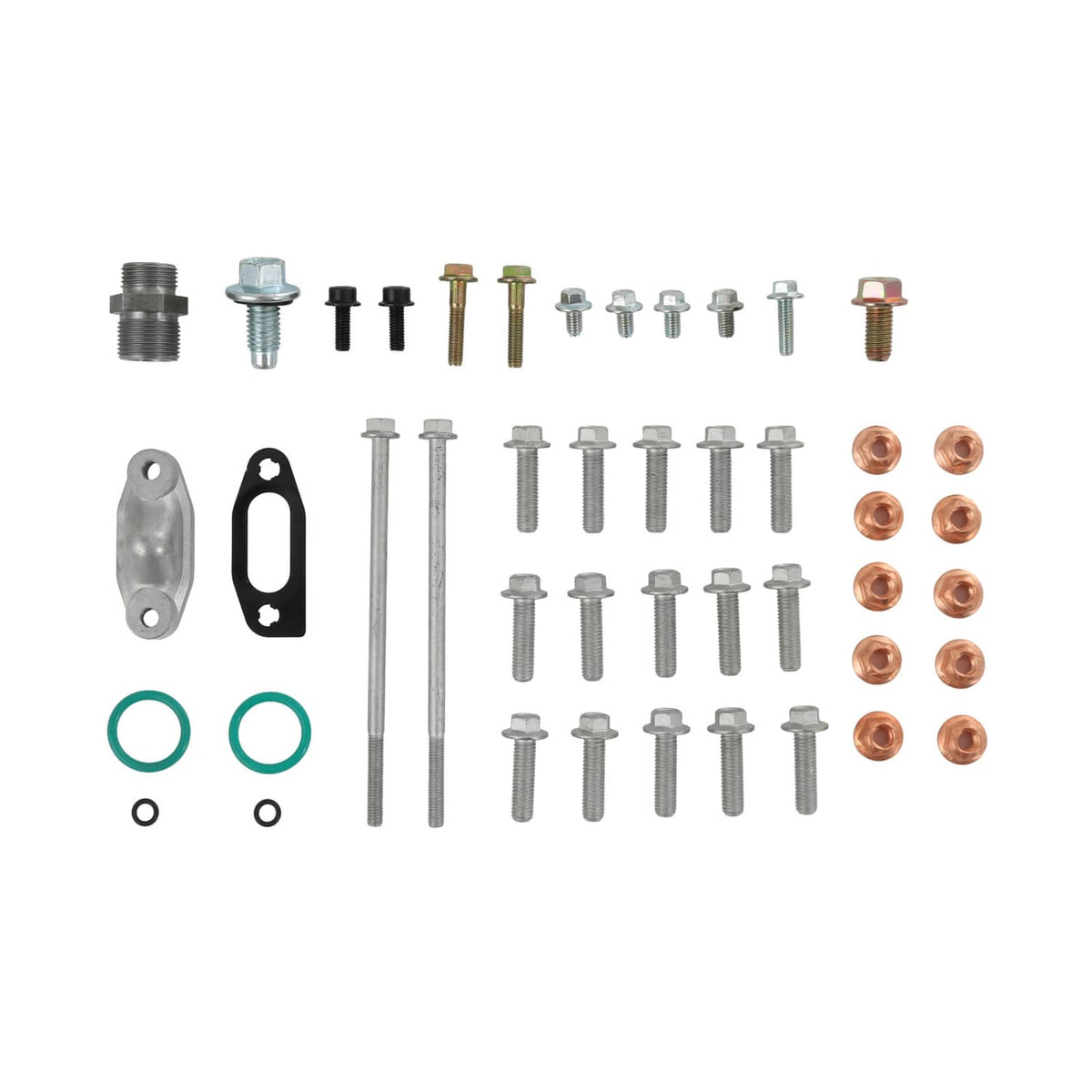 Engine oil pan kit hardware set: bolts, washers, seals, and copper gaskets