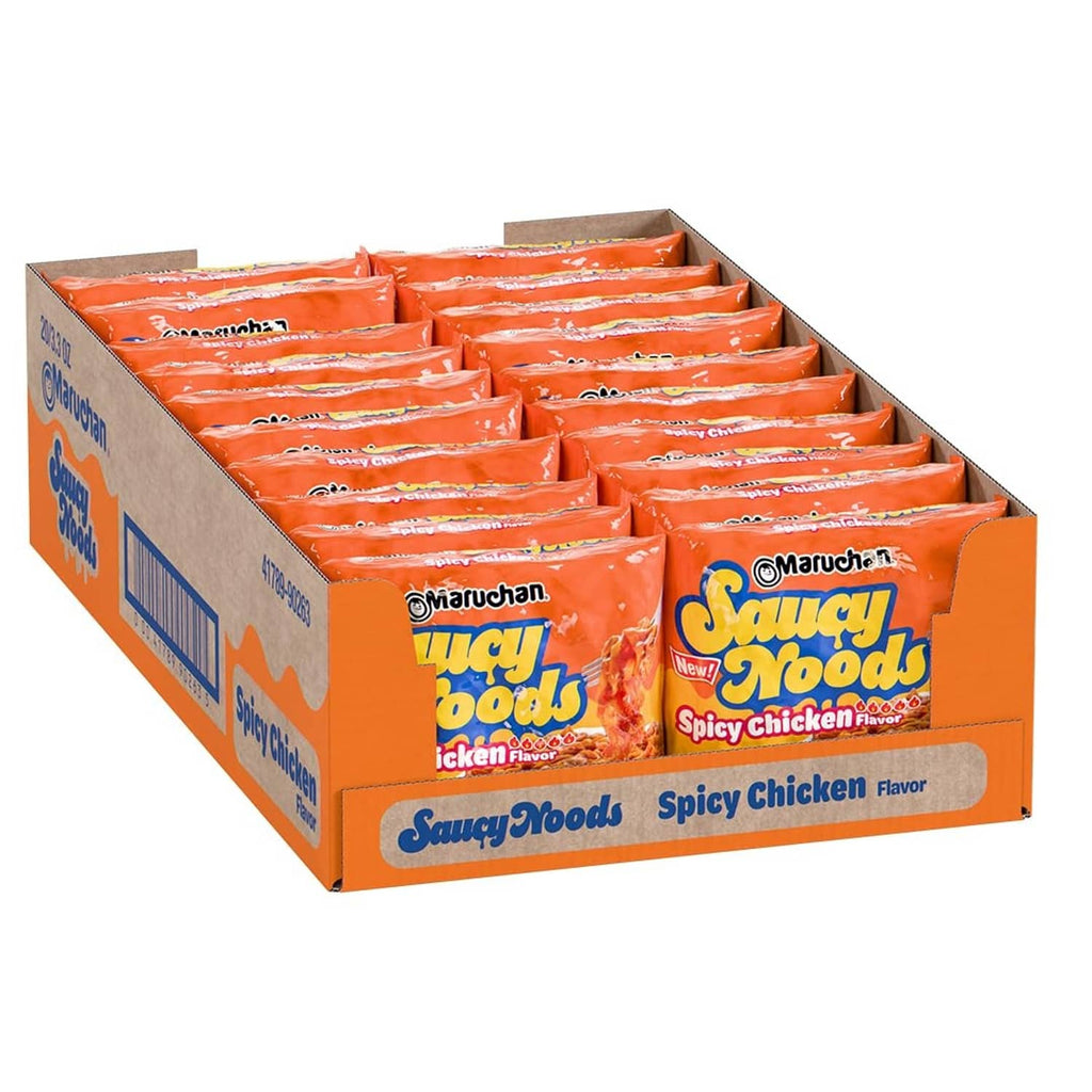 Maruchan Saucy Noods spicy chicken noodle multipack in orange cartons