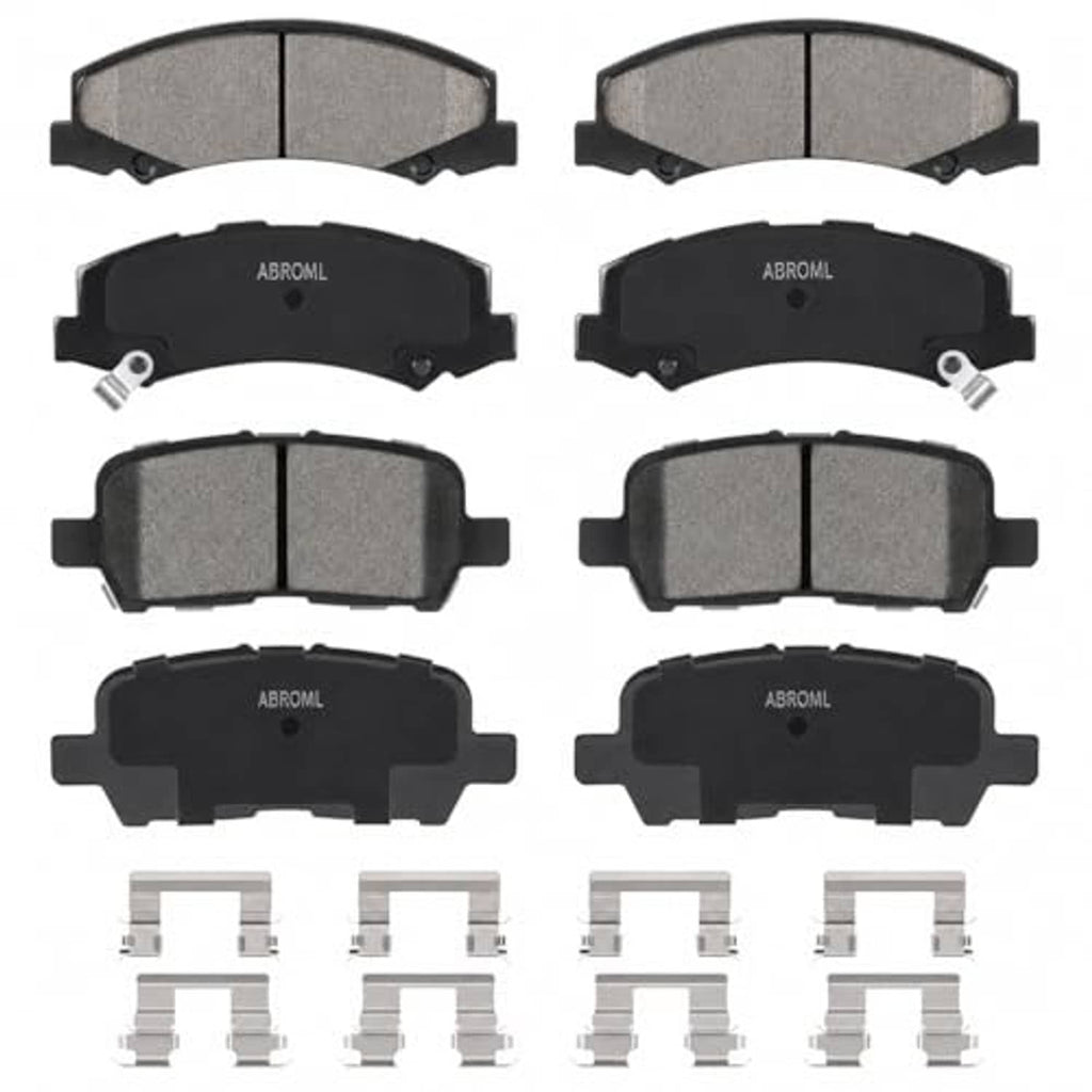Ceramic front and rear brake pads set with backing plates and metal clips