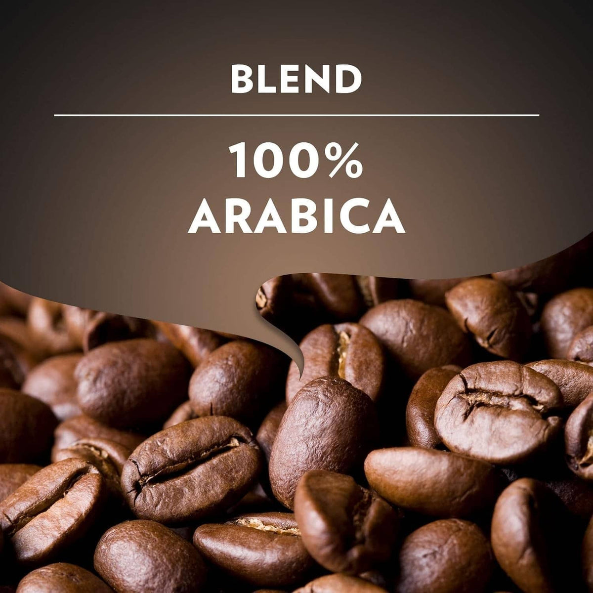 Espresso coffee beans with blend text: 100% Arabica