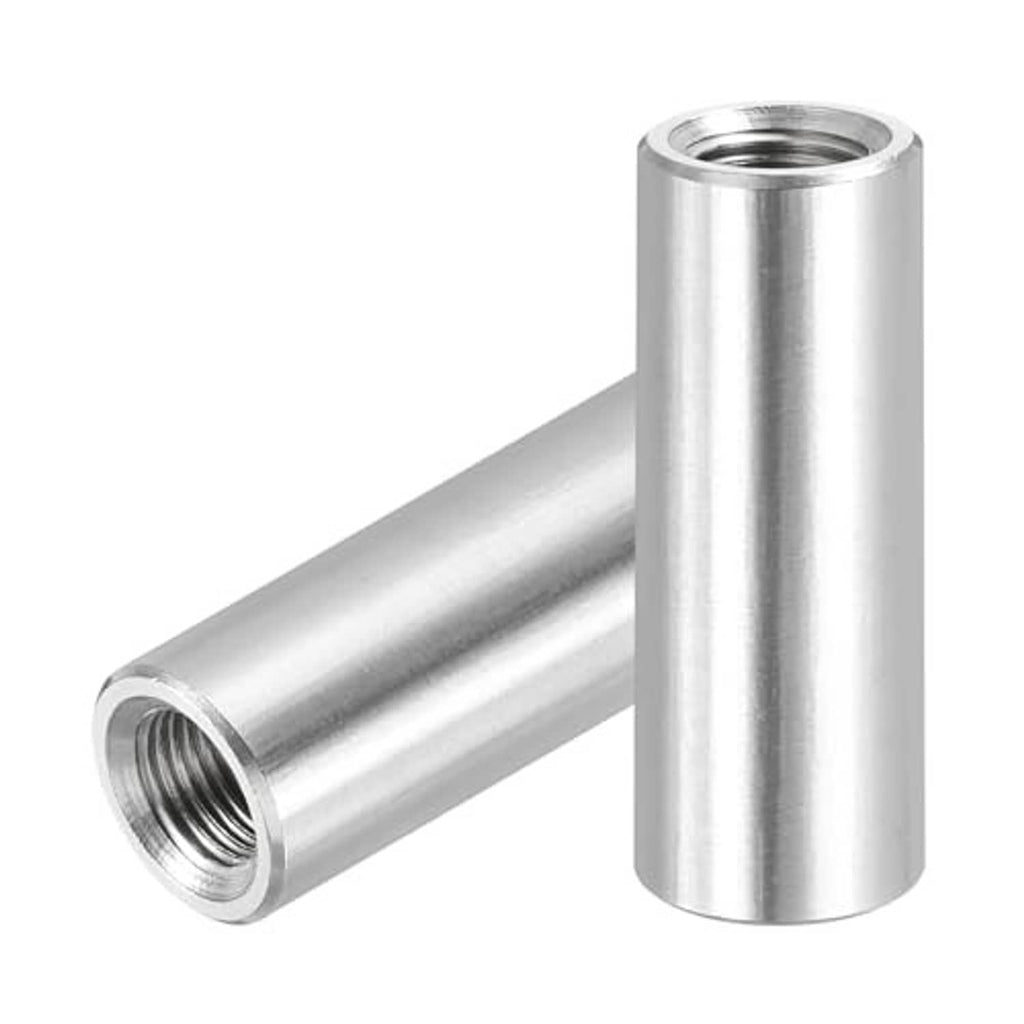 Stainless steel connector nut with internal threads and attached cylindrical connector sleeve
