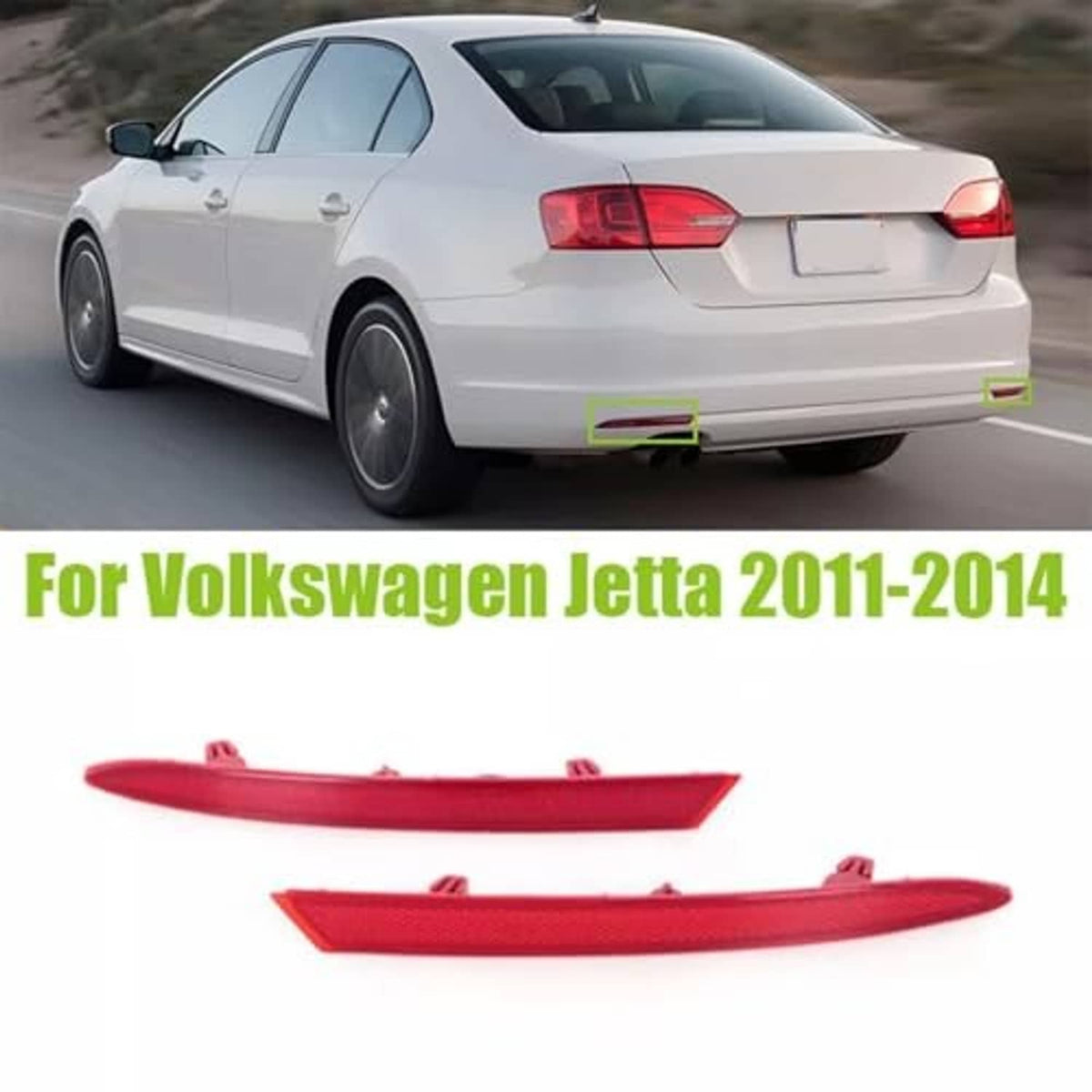 Red rear bumper reflector/turn signal lenses installed on a white sedan