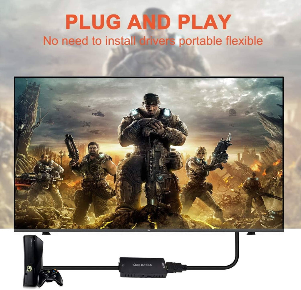 Xbox-to-HDMI converter with HDMI cable for plug-and-play TV connection