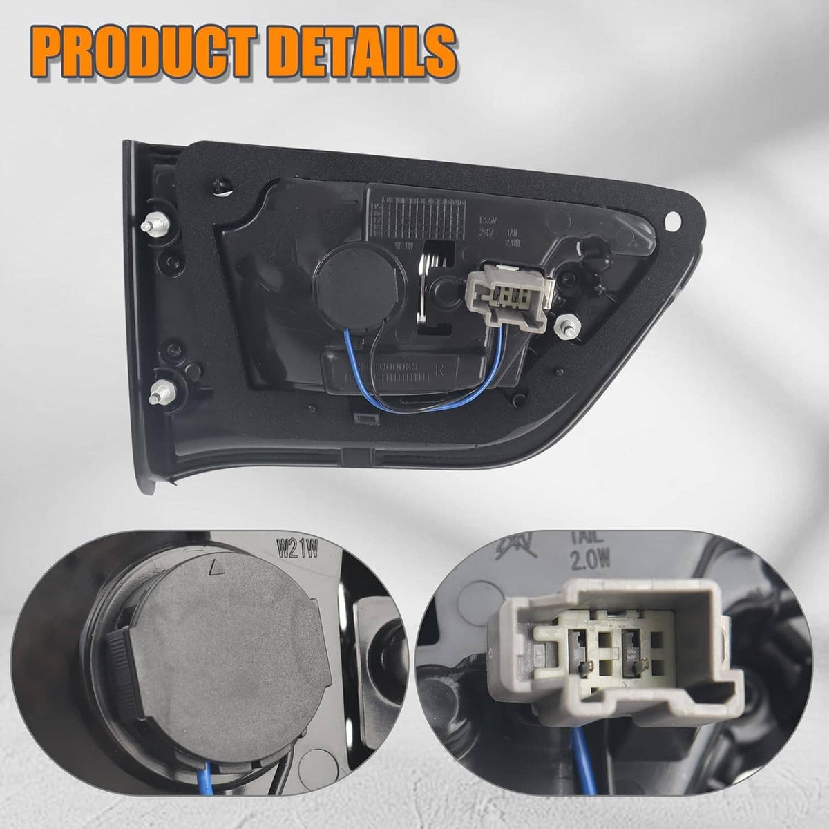 Right inner halogen tail light back panel with wiring connector and mounting holes
