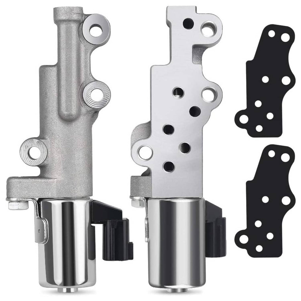 Variable timing solenoid valve set with metal housing, black connectors, left and right pieces