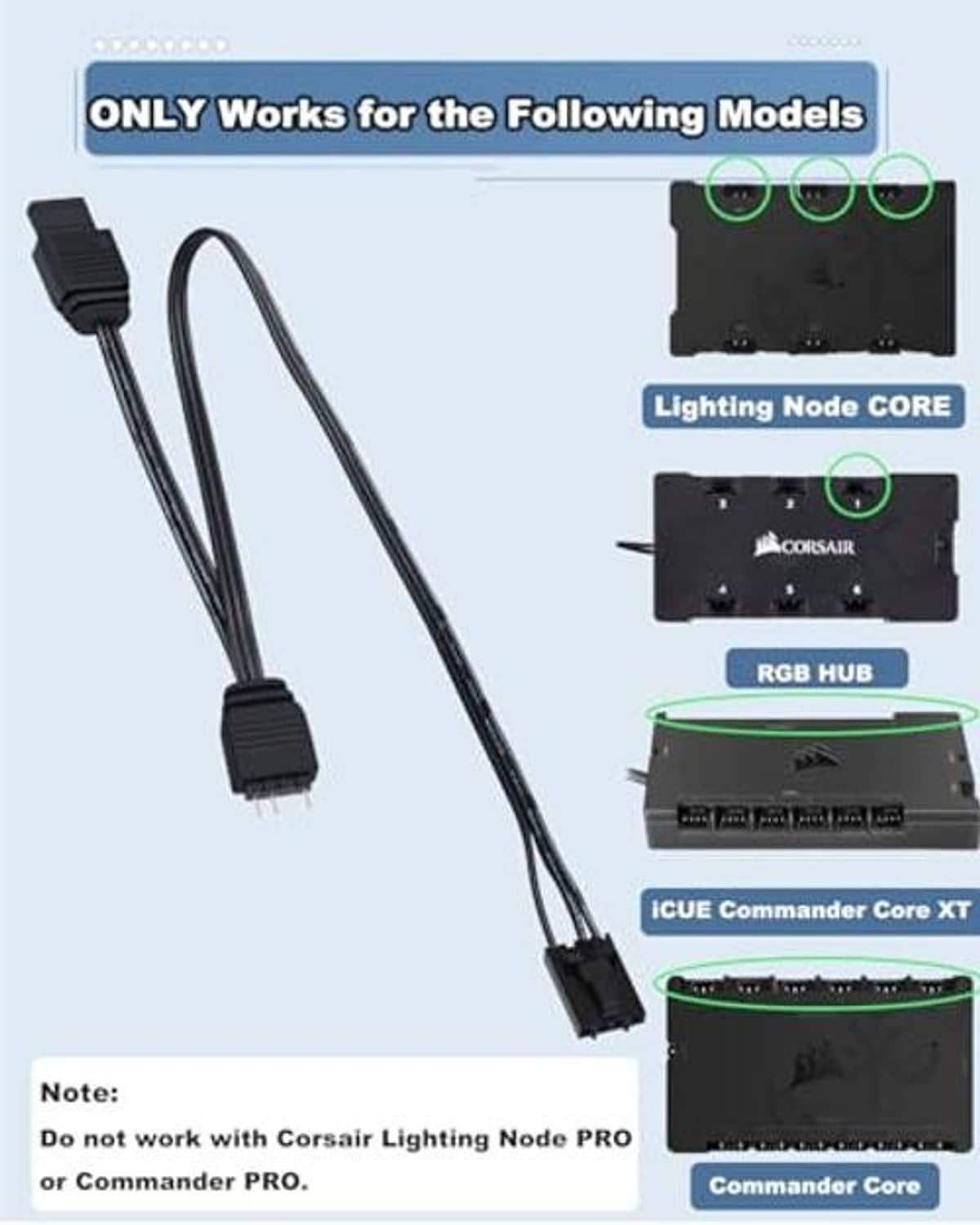 4-pin ARGB adapter cable with two black ends: 4-pin and 3-pin ARGB connectors
