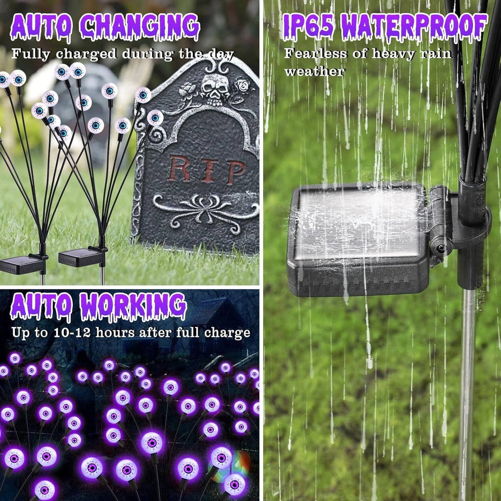 Solar Halloween stake lights with purple LEDs and IP65 waterproof power box