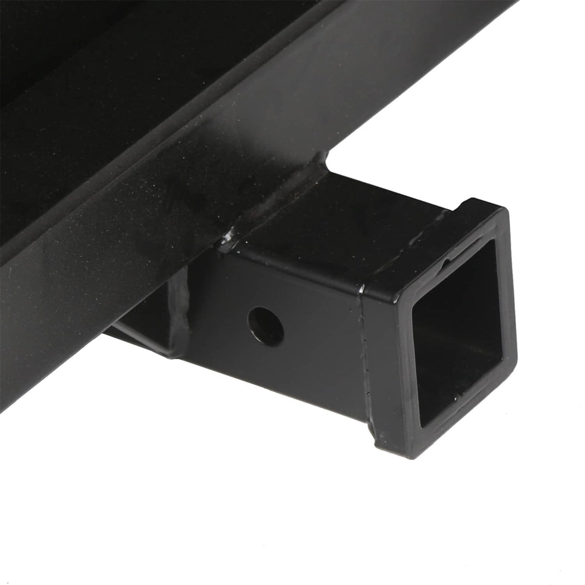 Black steel receiver mount on attachment adapter hitch with rectangular opening