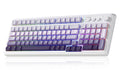 Wireless gradient purple mechanical keyboard with white keycaps, full-size layout