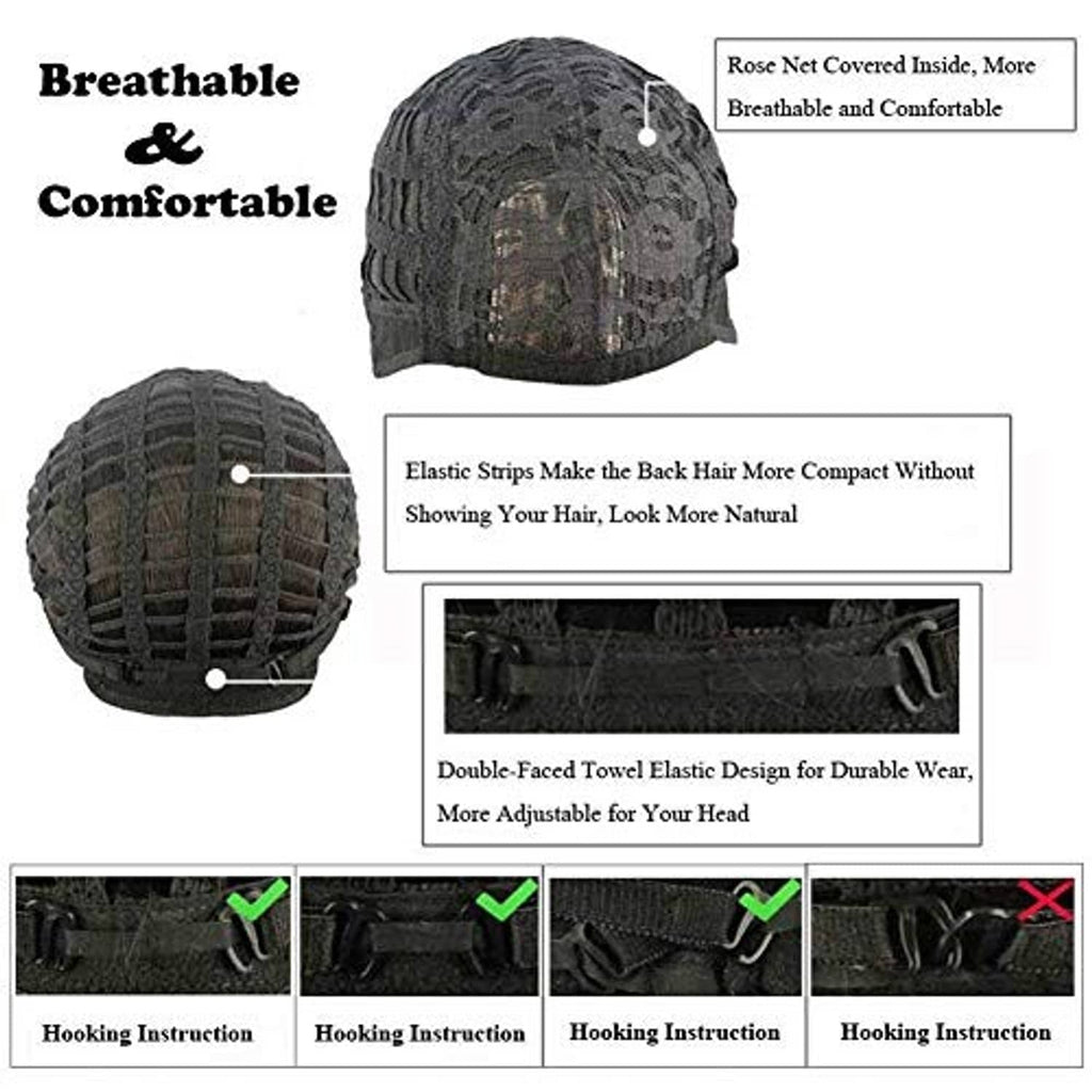 Black mesh wig cap with elastic back straps for secure fit