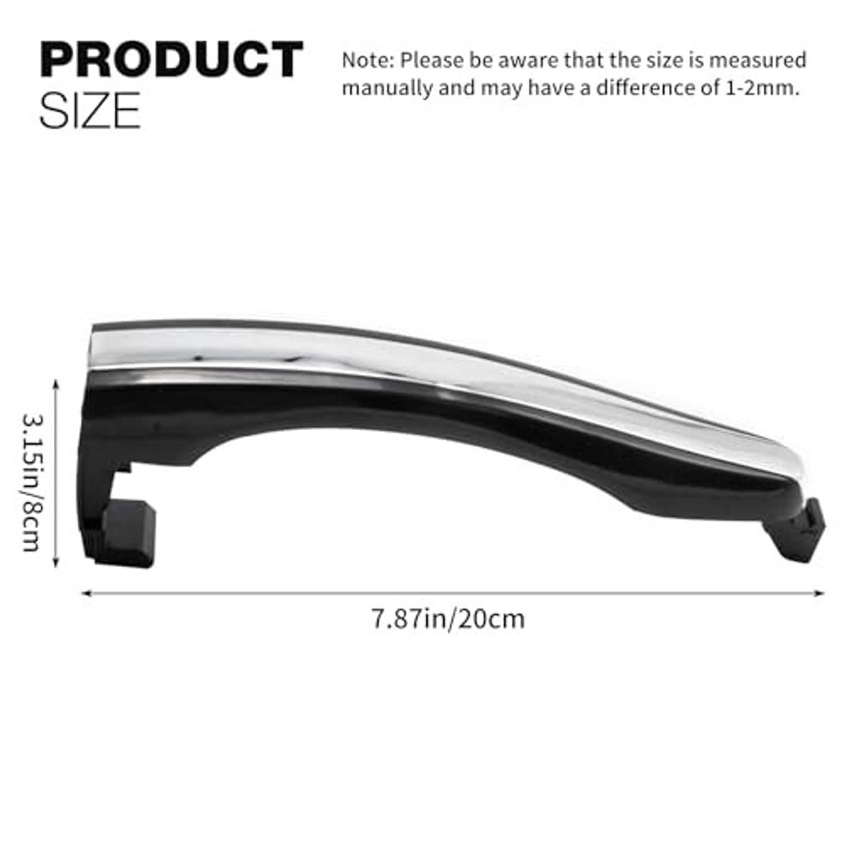 Front right exterior door handle with chrome top bar and black outer body