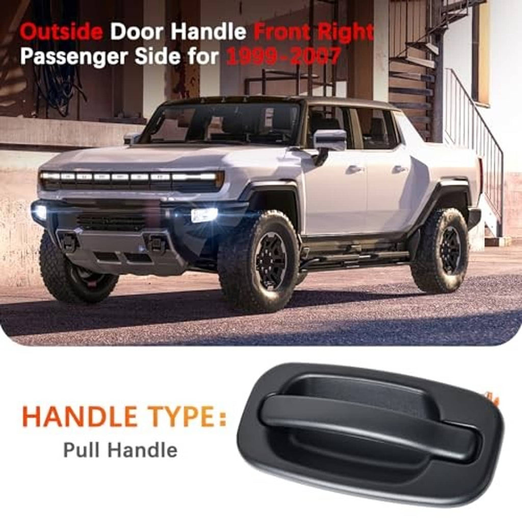 Black pull-style exterior door handle with recessed grip, front-right passenger view