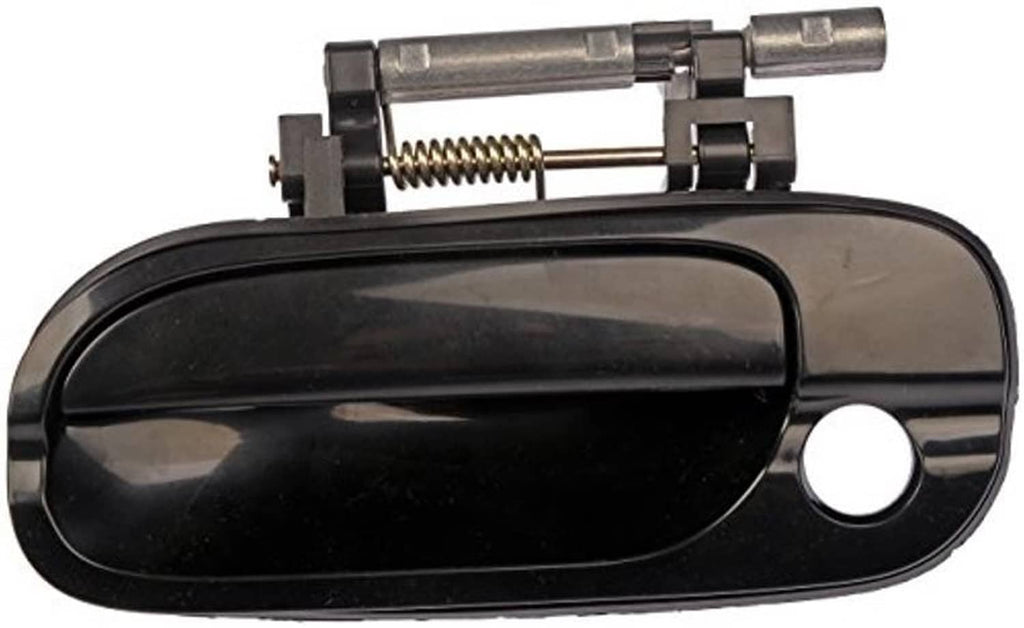 Black front exterior door handle, glossy finish, round keyhole cutout visible