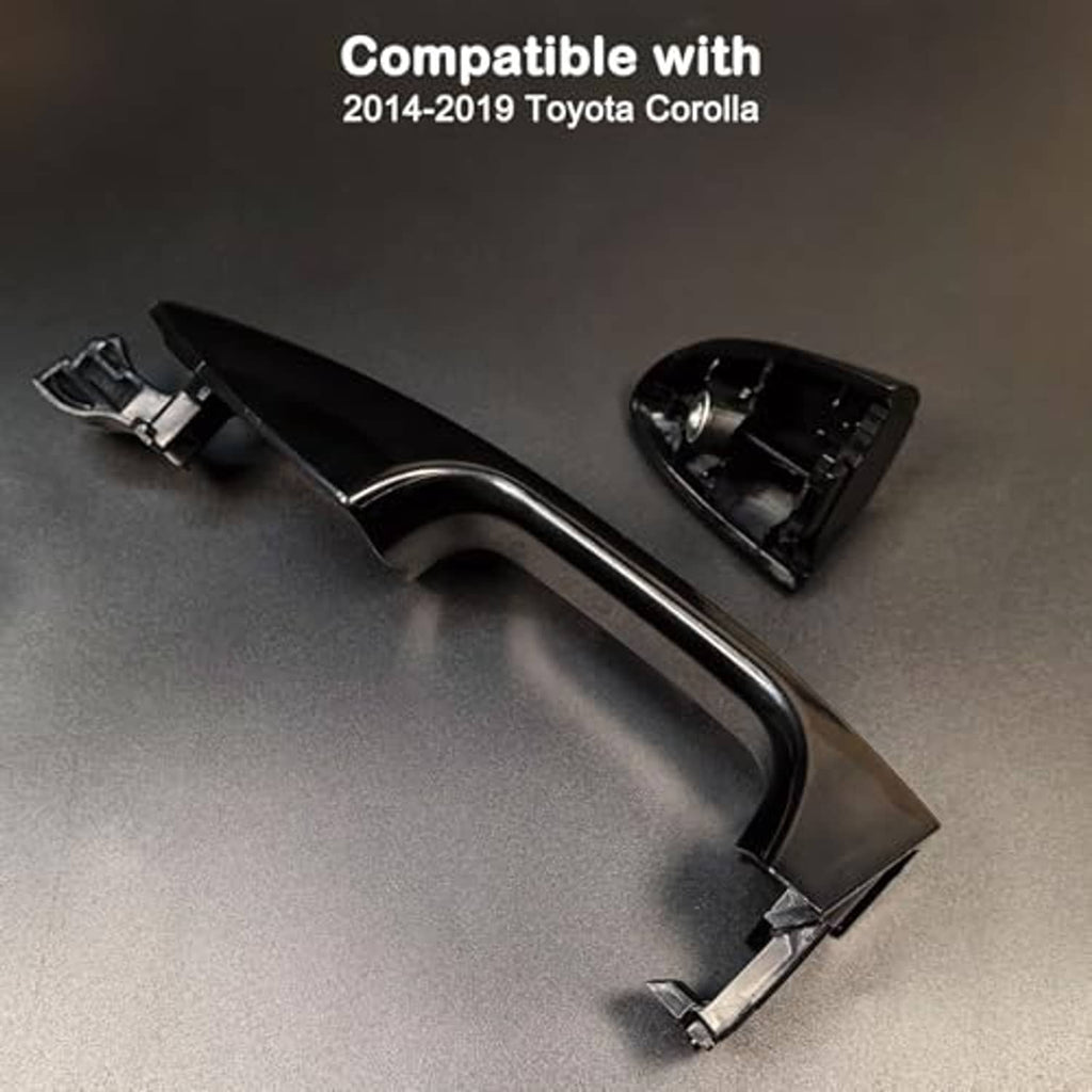 Black exterior door handle with mounting parts and interior backing piece