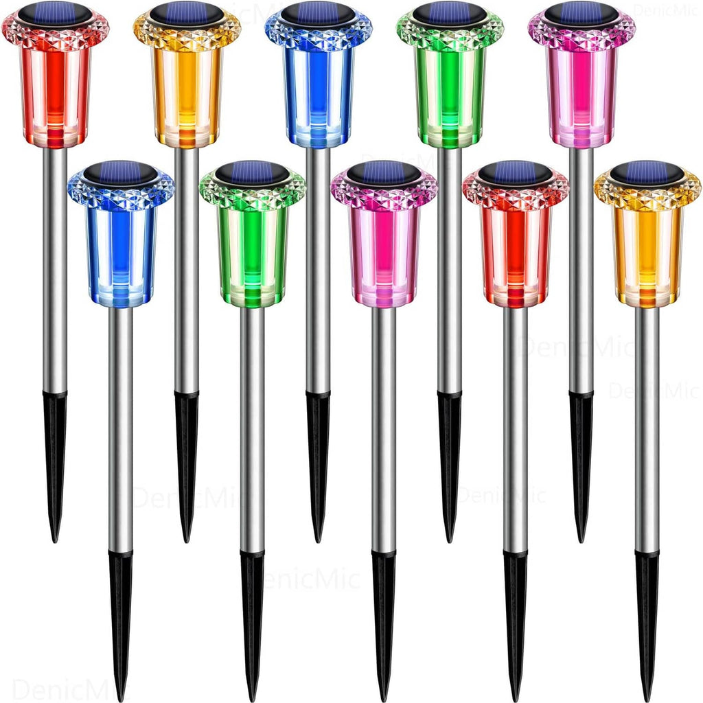 Multi-color solar stake lights set with red, blue, green, yellow, and pink caps