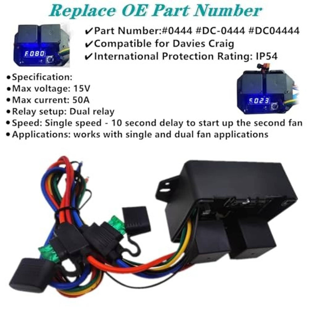 Radiator fan controller switch kit with LED display, relay module, and multi-color wires
