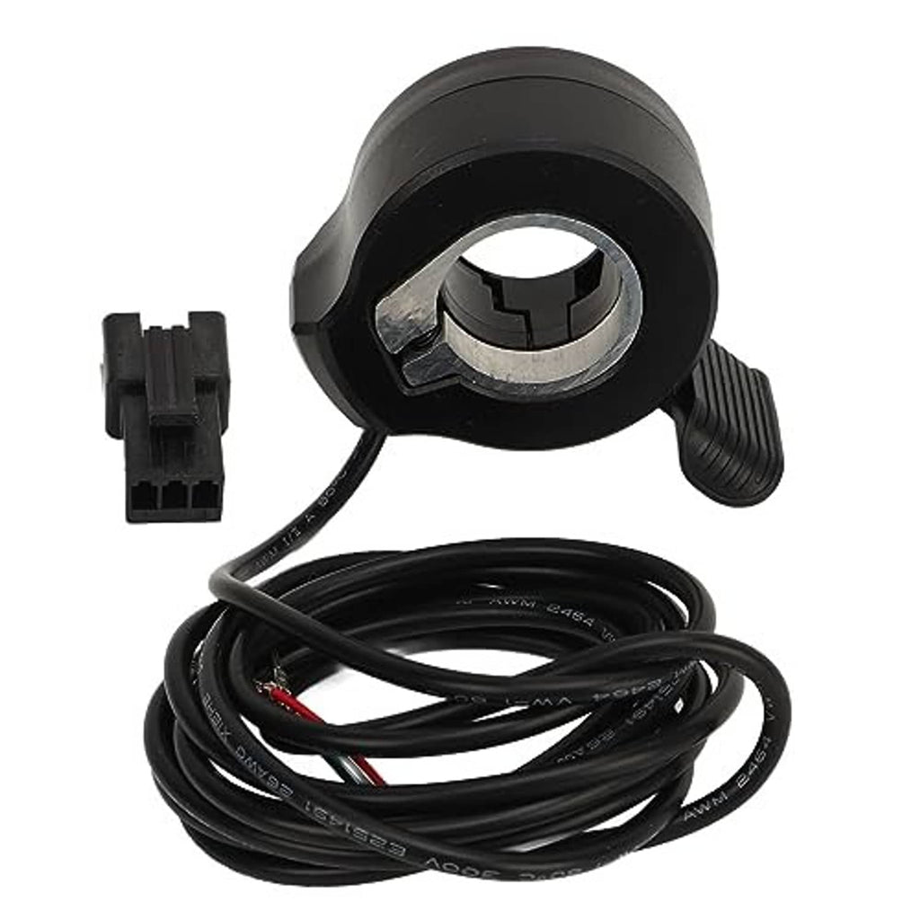Thumb throttle speed controller with black housing, ribbed grip, and connector