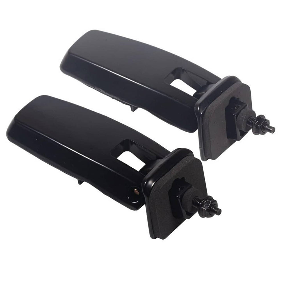 Black liftgate window hatch hinges, two pieces with bolt hardware, isolated