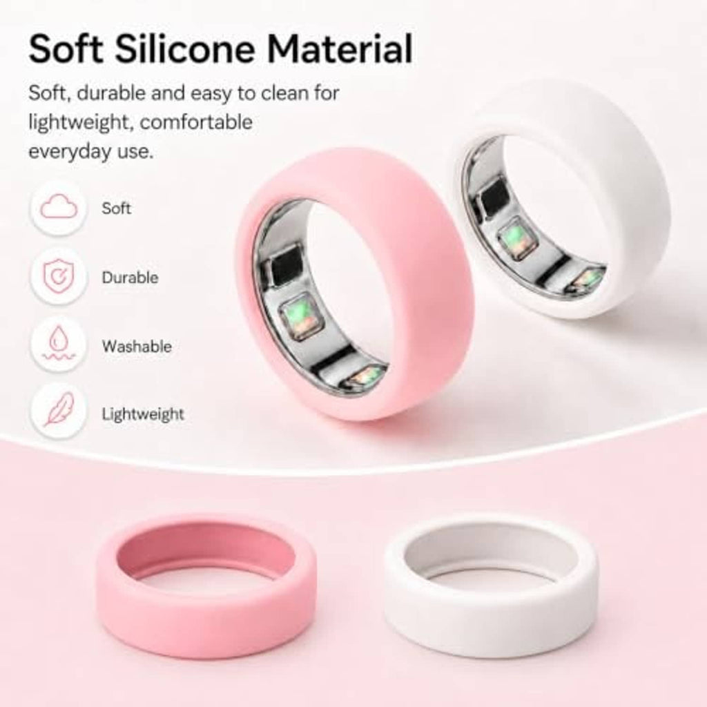 Soft silicone ring cases, pink and white, with clear sensor cutouts